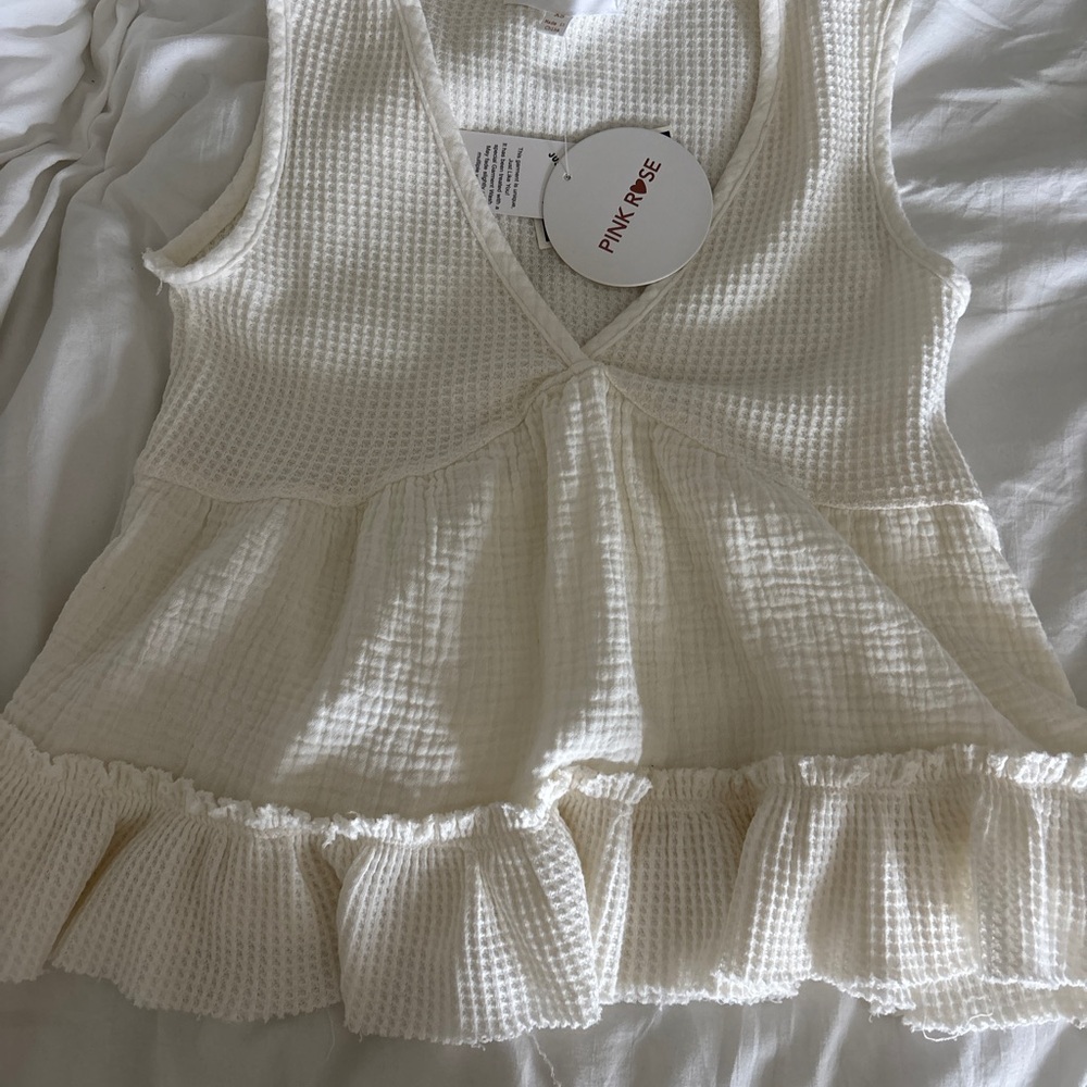 Pink Rose White Textured Knit Top